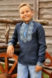 Дитяча вишита сорочка для хлопчика з синього льону, фото №2