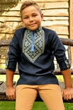 Дитяча синя вишиванка для хлопчика з геометричним орнаментом, фото №2
