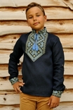 Дитяча синя вишиванка для хлопчика з геометричним орнаментом, фото №4