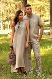 Комплект з натурального льону - чоловіча сорочка з коротким рукавом і жіноча довга сукня, photo number 4