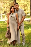 Комплект з натурального льону - чоловіча сорочка з коротким рукавом і жіноча довга сукня, фото №2