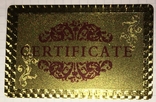 Сертифікат автентичності (99.9%) Золота фольга / сувенір 24К, сертифікат, фото №5