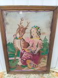 Старая вшитая картина" Девушка с оленем", фото №2