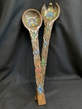 Huge antique spoon fork 57 cm and 54 cm wood carving hand painted Germany, photo number 2