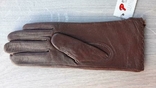 Женские демисезонные кожаные перчатки Paizong (коричневые), фото №3