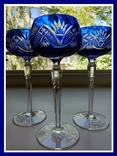 High champagne glasses, blue crystal, old Bohemia, 3 pcs., photo number 2