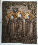 Оклад. Трое святых, латунь, серебрение, 28 х 24 см, фото №2