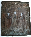 Оклад. Трое святых, латунь, серебрение, 28 х 24 см, фото №5