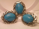 Set of large earrings ring turquoise silver 925 Ukraine No570, photo number 2