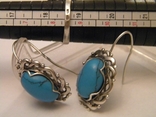 Set of large earrings ring turquoise silver 925 Ukraine No570, photo number 11