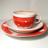 Культовый чайный набор СССР белый горох на красном фоне 60-е, фото №3