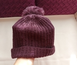 Теплая женская шапка с отворотом с балабаном цвет т. вишневый, photo number 5