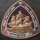 3 доллара Бермуды 2006 год, Корабль Северная Каролина , серебро с позолотой, фото №2