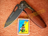Нож складной Mastiff DA163 флиппер инерционный дерево клипса 20см, фото №6