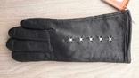 Женские кожаные демисезонные перчатки (черные, с байковой подкладкой), фото №5