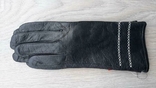 Женские кожаные демисезонные перчатки (черные, с байковой подкладкой), фото №6