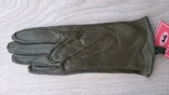 Жіночі демісезонні шкіряні рукавички (зелені, без підкладки), фото №3