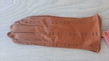  Женские кожаные демисезонные перчатки (светло-коричневые, без подкладки), photo number 2