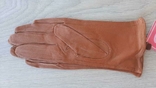  Женские кожаные демисезонные перчатки (светло-коричневые, без подкладки), фото №3