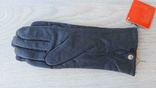 Женские черные демисезонные кожаные перчатки с мехом, фото №3