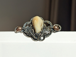 Antique silver brooch with deer tooth silver 835 Germany deer tooth, photo number 2