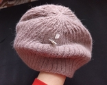 Теплая двойная красивая женская шапка из смеси шерсти и ангоры кофейно бежевая, фото №9