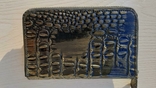 Женский кожаный кошелек HASSION на молнии (лакированная кожа, черно-зеленый), фото №3