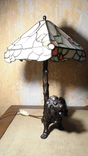 Настольная лампа Лев Tiffany. Витражный абажур, бронза Art Deco 1920e Франция, фото №4