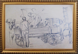 Соцреализм. Колхоз. Переездная полевая кухня, карандаш. Рисунок с натуры, 1970-е, фото №2