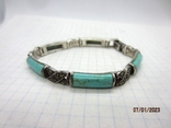 Vintage bracelet silver 925 marcasite natural turquoise, photo number 4