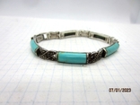 Vintage bracelet silver 925 marcasite natural turquoise, photo number 5