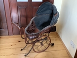 Antique large wicker wooden canvas stroller for antique dolls Germany, photo number 3