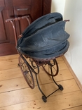 Antique large wicker wooden canvas stroller for antique dolls Germany, photo number 5