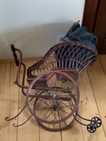 Antique large wicker wooden canvas stroller for antique dolls Germany, photo number 6