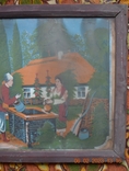 Old Ukrainian painting "Cossack with a girl at the well". Cardboard, butter. Size 88x60 cm., photo number 7