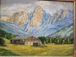 Ancient painting House in the Bavarian Alps, oil, 1948, H.Schmidt, Germany.Original, photo number 8