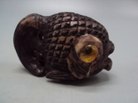 Figura Netsuke, kość, kieł mamuta, miniatura, ryba, ryba, oczy, bursztyn, wysokość 3,1 cm, numer zdjęcia 5