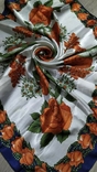 Италия!белый большой атласный платок с оранжевыми розами,шаль, 95*93 см, фото №3
