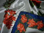 Италия!белый большой атласный платок с оранжевыми розами,шаль, 95*93 см, photo number 7