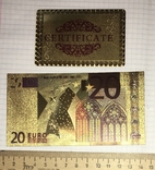 Gold souvenir banknote 20 Euro (24K) in a security file + certificate / souvenir, photo number 3