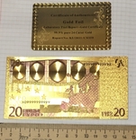 Gold souvenir banknote 20 Euro (24K) in a security file + certificate / souvenir, photo number 4