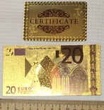 Gold souvenir banknote 20 Euro (24K) in a security file + certificate / souvenir, photo number 5