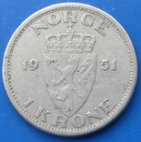 Норвегия 1 крона 1951, фото №2
