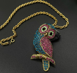 Brooch-pendant owl on a chain in the style of Butler&amp;Wilson., photo number 2