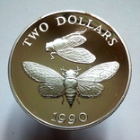 Бермуды 2 доллара 1990 г. - Цикада (пруф,серебро 925 пр.,28.28 гр.), фото №2
