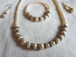 Набір натуральних перлів кольє браслет-сережки, фото №3