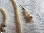 Набір натуральних перлів кольє браслет-сережки, фото №4