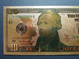 Золота сувенірна банкнота США 10 доларів - 10 доларів (зразок 2009 р.), фото №3