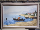  Antique painting "Venetian landscape", 80x50 cm, oil, H.M., from Germany. Original, photo number 2