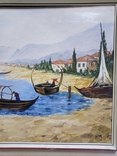  Antique painting "Venetian landscape", 80x50 cm, oil, H.M., from Germany. Original, photo number 5
